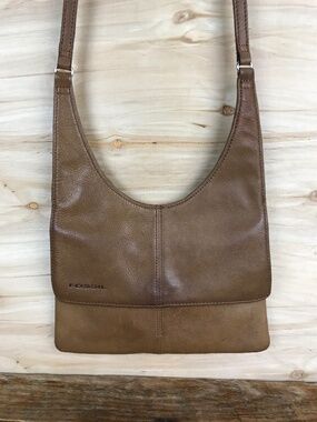 Y2K Vintage Fossil Brand Brown Leather Mini Small Flat Hobo Shoulder Bag Purse